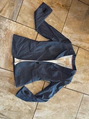 Banana Republic Navy Blue Blazer with Ivory Polka-Dot Lining and Pink Trim